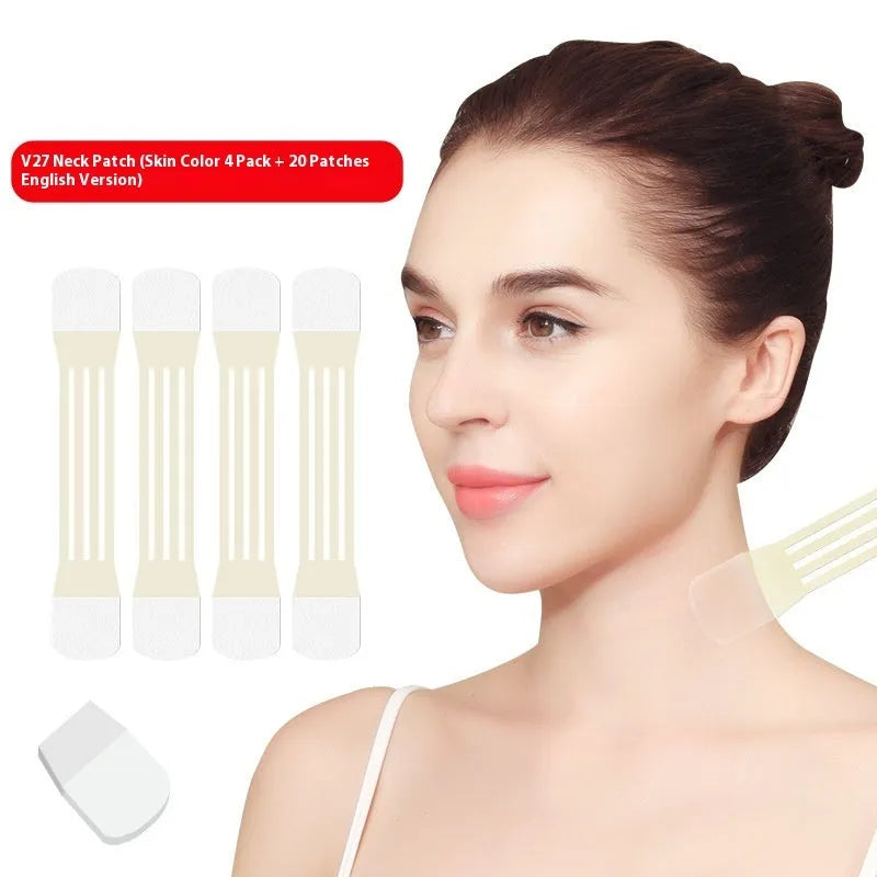 Skin-coloured neck pattern lifting strips adhesive tape set with 20 patches in 4 packs
