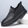 Men's solid colour leather casual shoes with round toe in black and brown options
