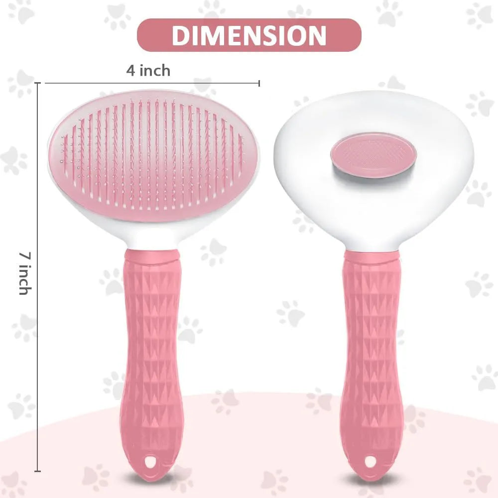 Blue cat grooming brush with release button and fine wire bristles for removing loose pet hair