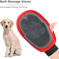 Red pet bathing glove with silicone bristles for grooming and cleaning dogs and cats