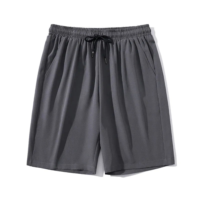 Men's grey cropped sports casual trousers with straight leg and elastic nylon fabric