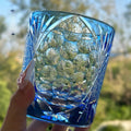Hand carved crystal whiskey shot glass sky blue colour crane design 90x100mm