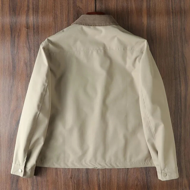 Men's casual short jacket in British style, cotton fabric, hooded, drawstring sleeves, black colour
