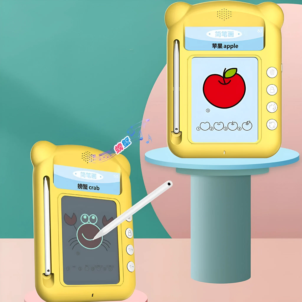 Yellow bilingual early learning machine with educational cards for toddlers