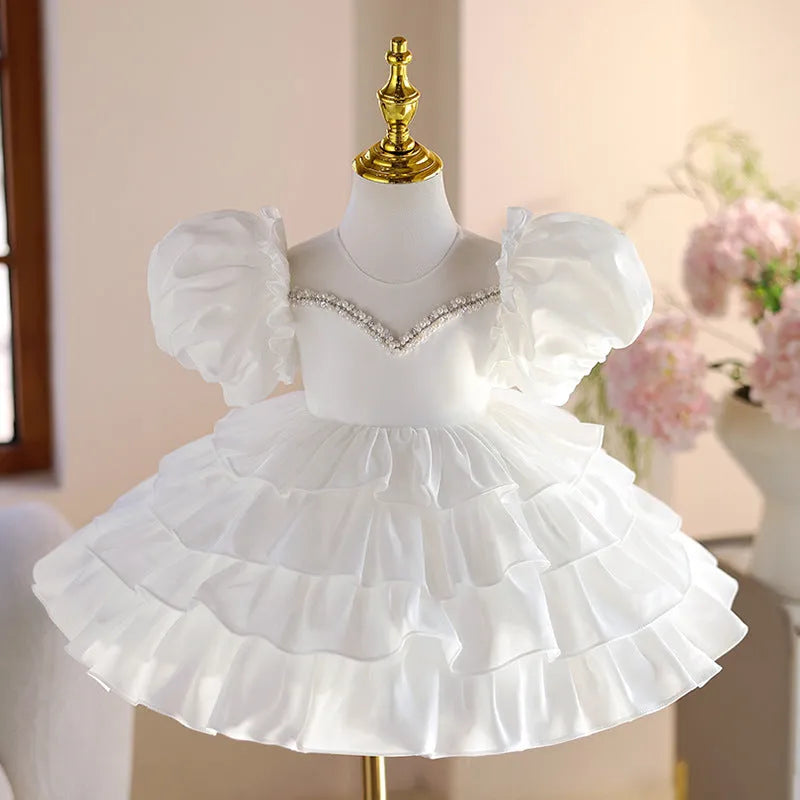 White light luxury princess dress for girls, suitable height 80-150cm, chemical fibre blend with polyester lining