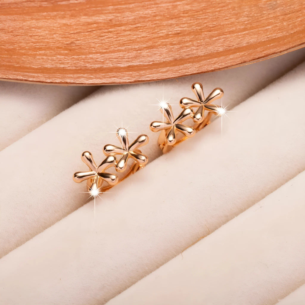 Rose gold circular waterdrop flower earrings with electroplated finish
