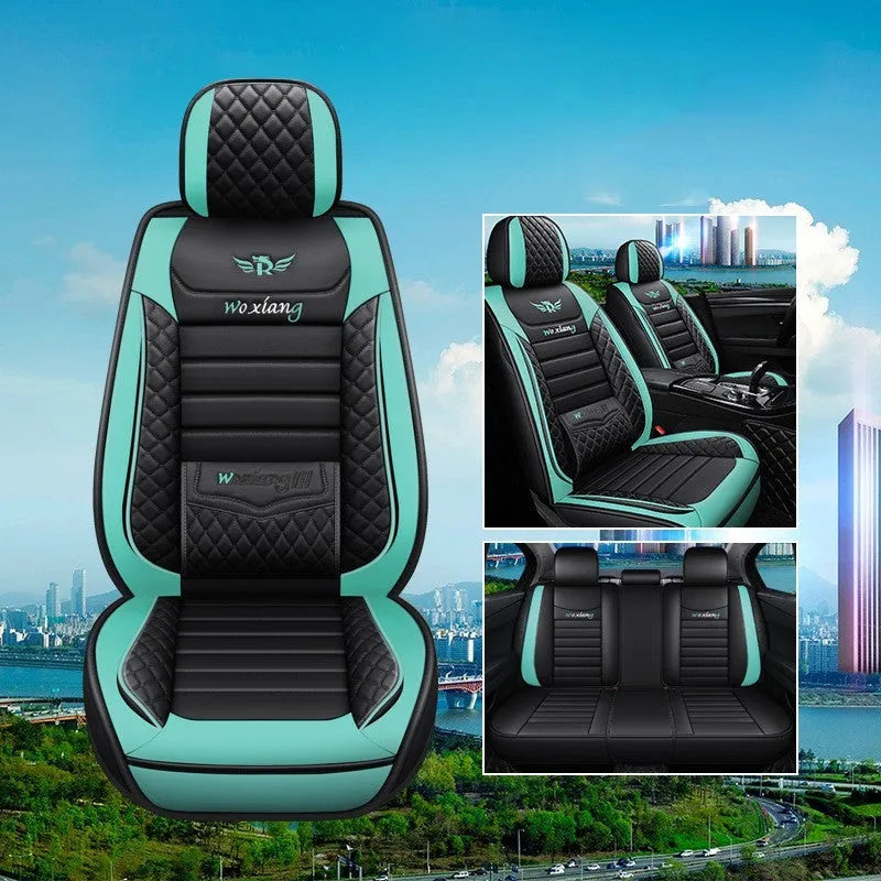 A universal car seat cushion with a leather exterior, shown in a red colour option.