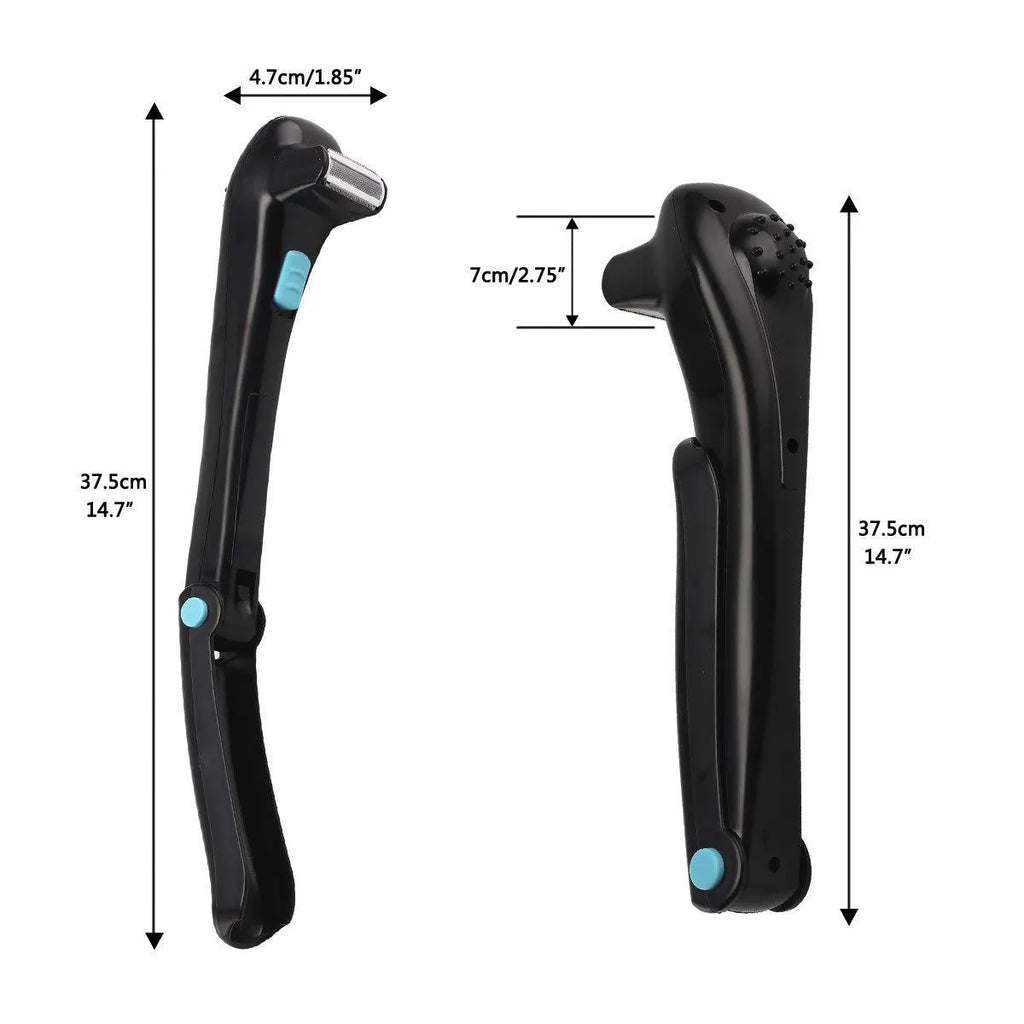Black folding electric body shaver with ABS plastic construction for full body hair removal