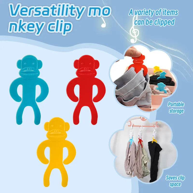 Plastic sock storage clips for laundry organisation in blue, red and yellow colours