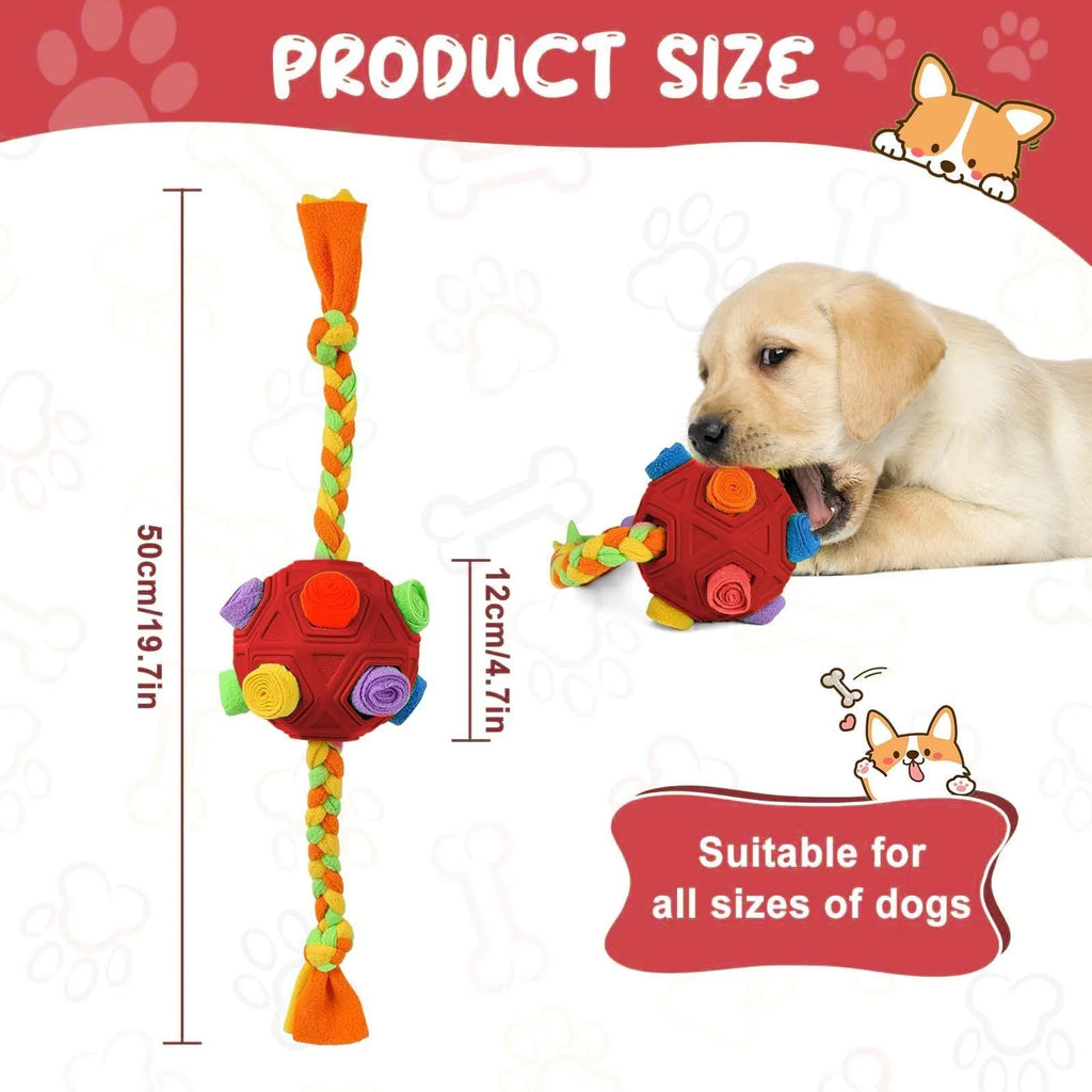 Dog puzzle ball toy with multiple openings for treat hiding, available in eight colours