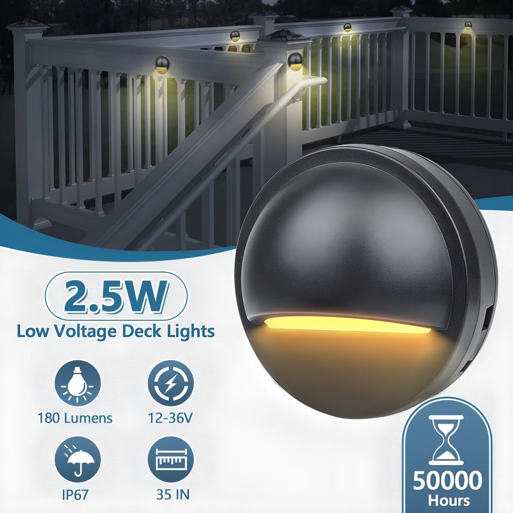 Low voltage outdoor step light with IP67 waterproof rating for garden paths and decking.