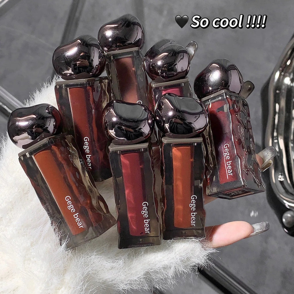 Glacier Lava Lip Lacquer cosmetic product in 7 colour options with mirror applicator