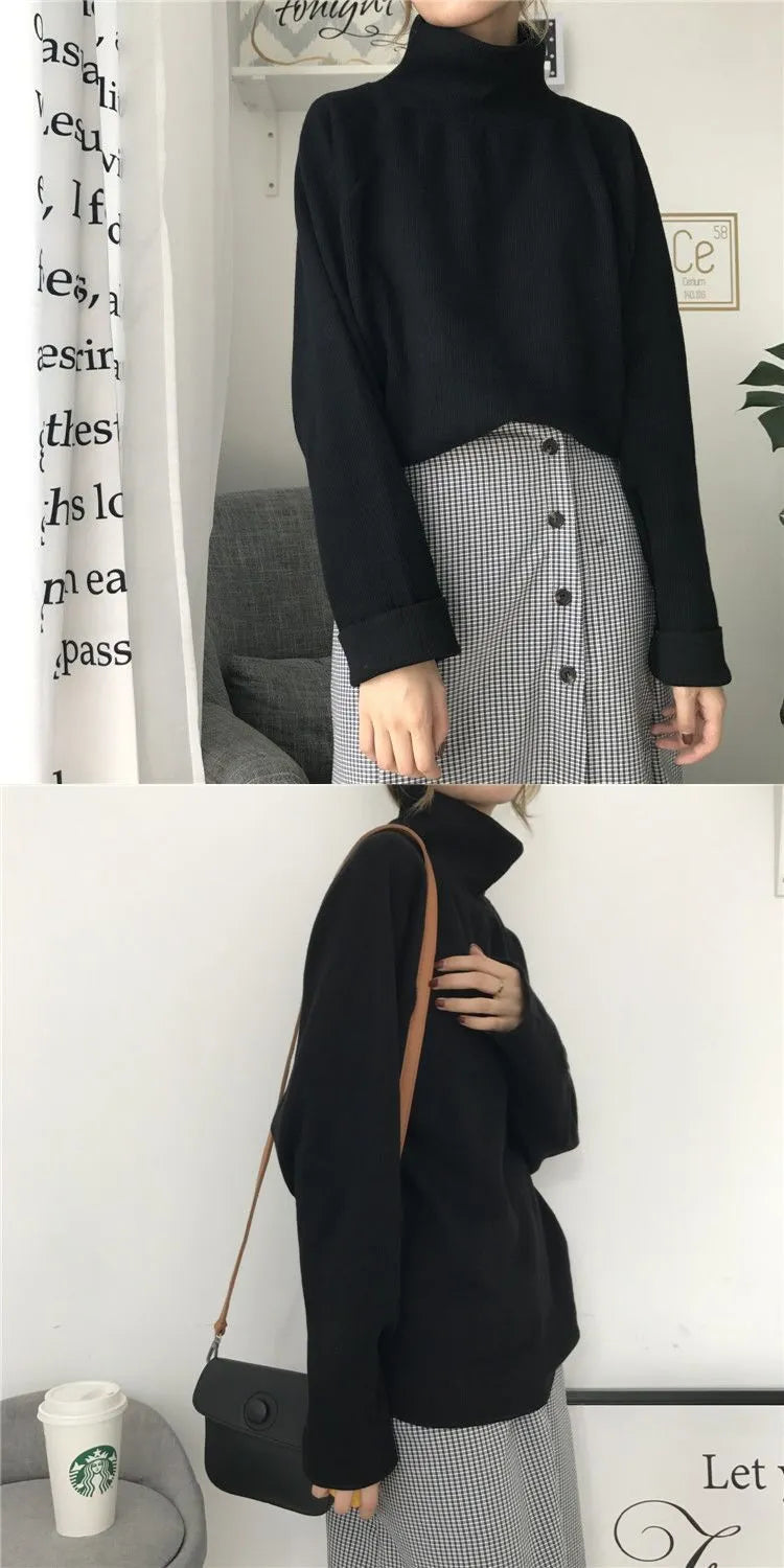 Women's solid colour long sleeve top with half-high collar in loose fit, shown in apricot
