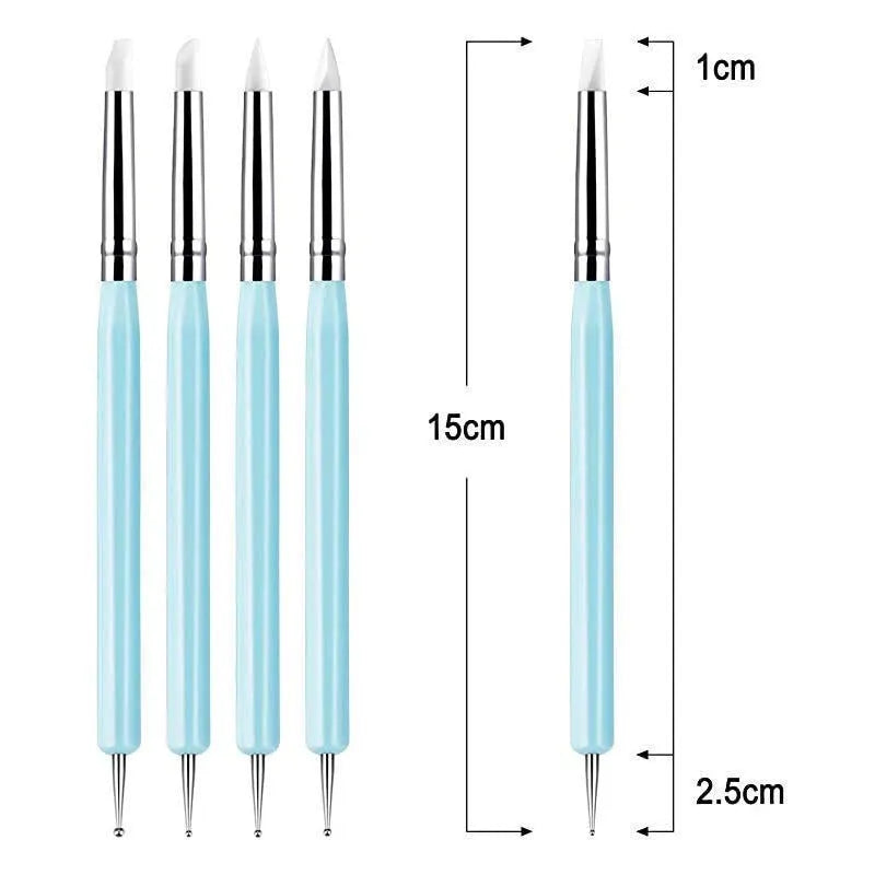 Blue silicone double point drill pen manicure set for nail art painting