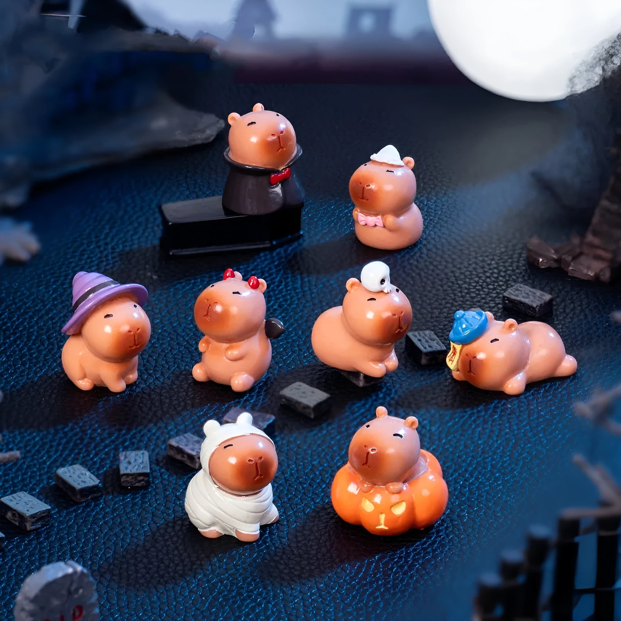 Halloween capybara resin decoration in micro landscape scale with detailed character theme