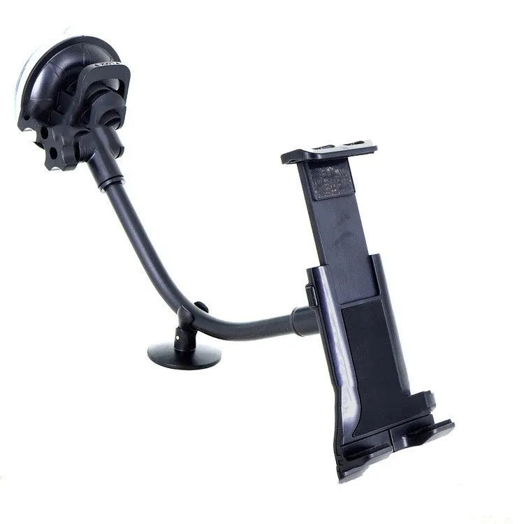 Black vehicle-mounted tablet holder with lifting mechanism and suction cup base for 4-12 inch devices