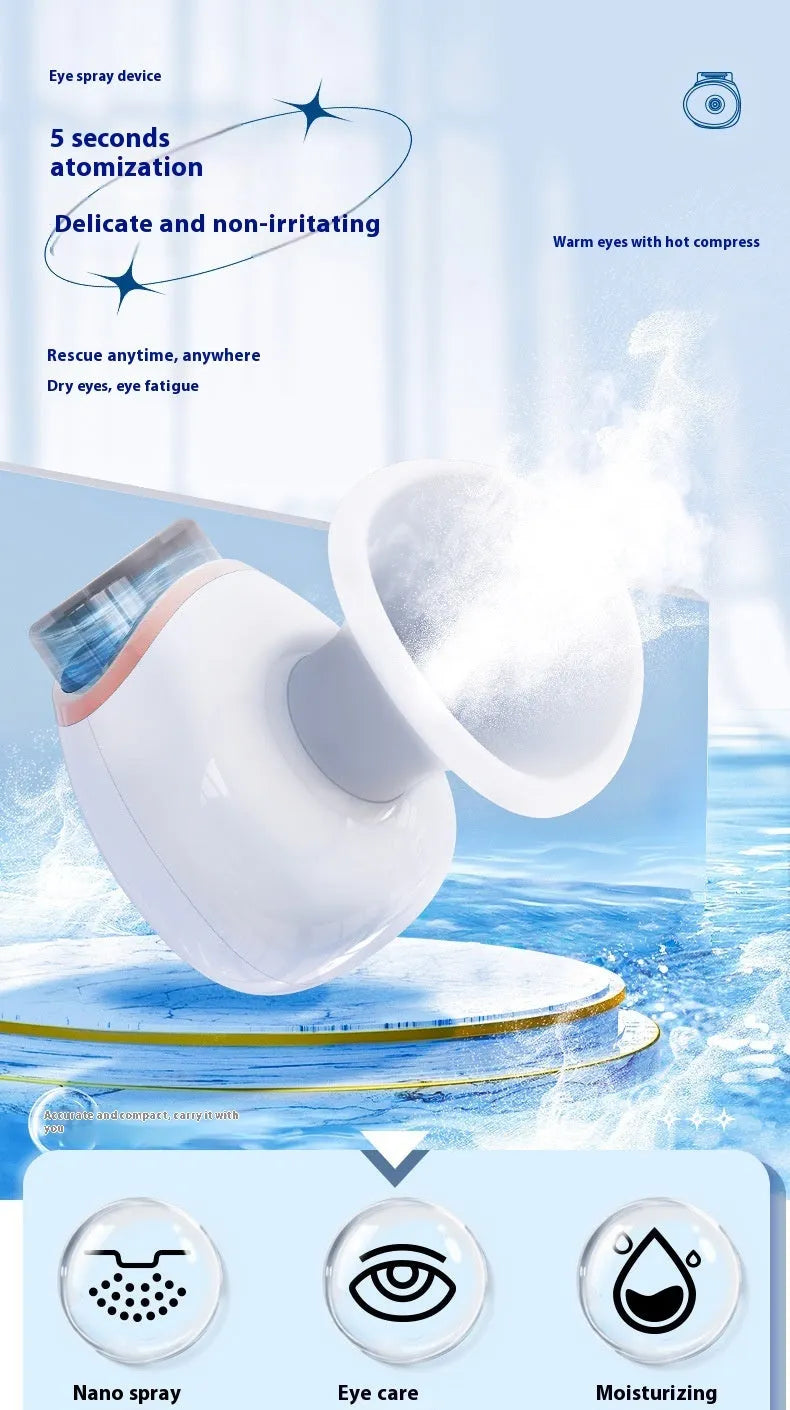 White and purple household eye humidifier moisturising instrument with rechargeable lithium battery.
