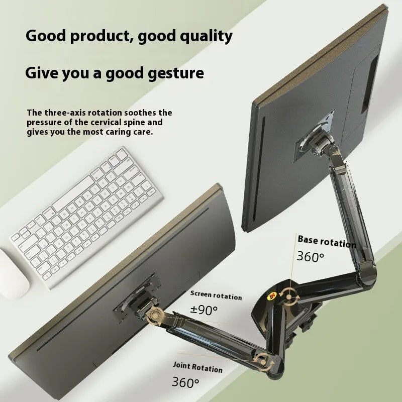 Gun black aluminium alloy dual computer monitor desk mount holding two screens