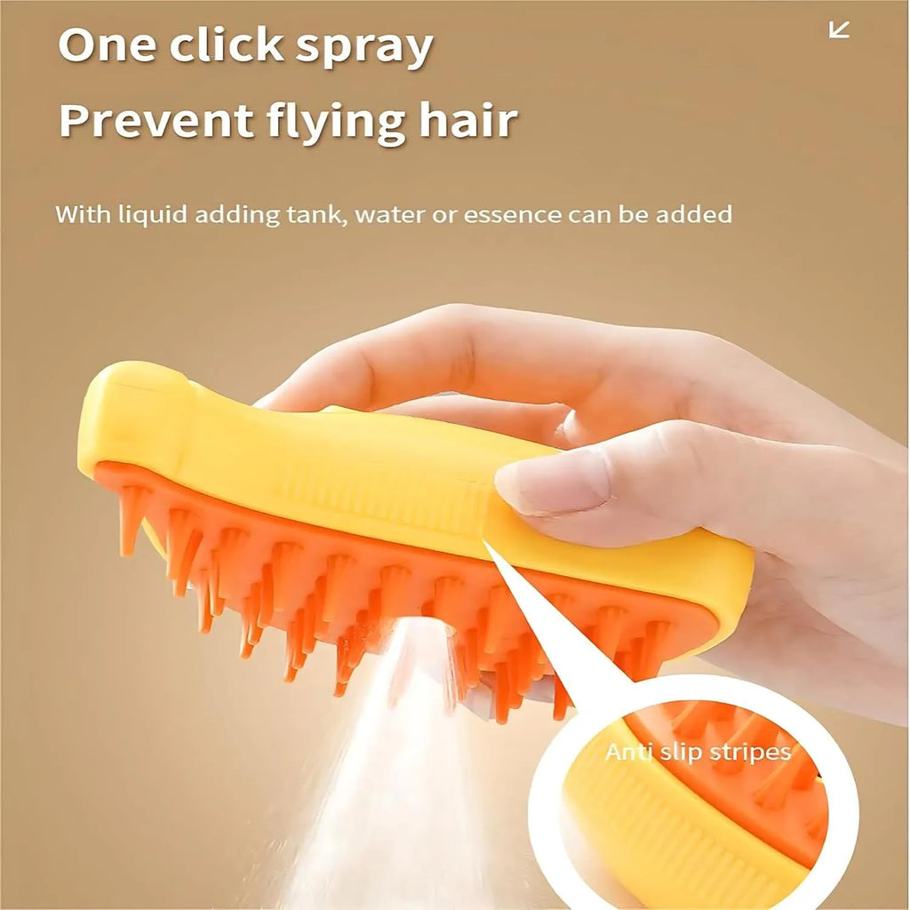 Green rechargeable cat steam brush with cat paw-shaped ends for grooming