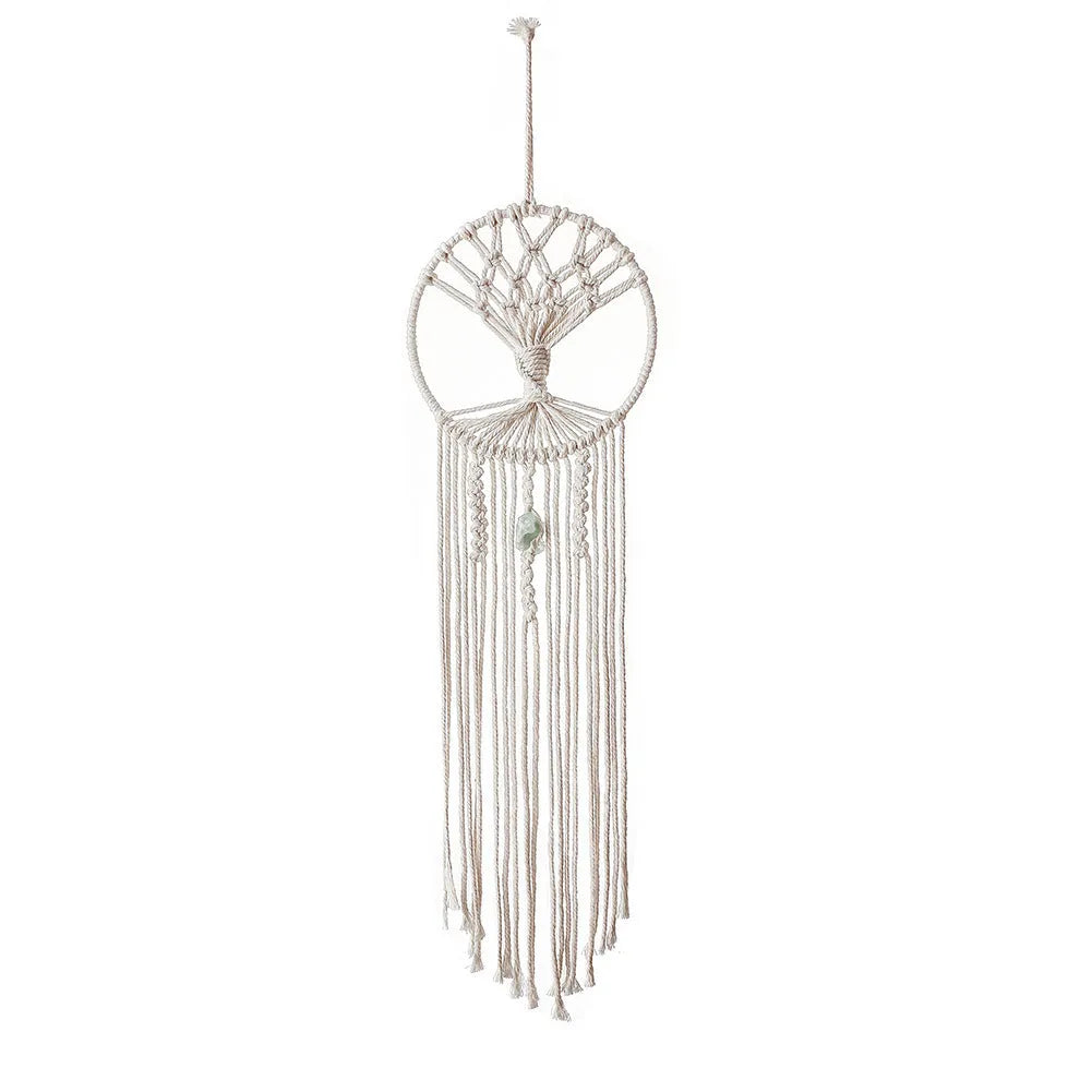 Handmade dream catcher tree tapestry in natural cotton rope, rectangular 73x18cm, European style wall hanging
