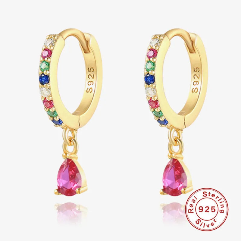 Sterling silver water drop earring with crystal pendant in gold or silver tone.