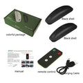 Black car strobe light with remote control showing 14cm length and USB charging cable
