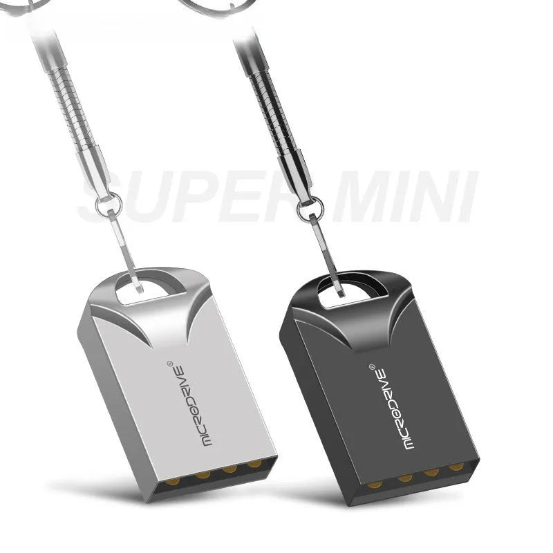 Small black or silver metal USB flash drive showing scale