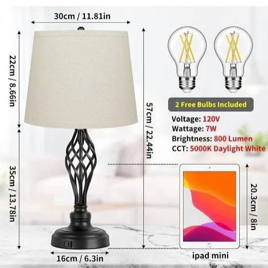 European style alloy bedside table lamp with touch sensor dimmer and USB charging port