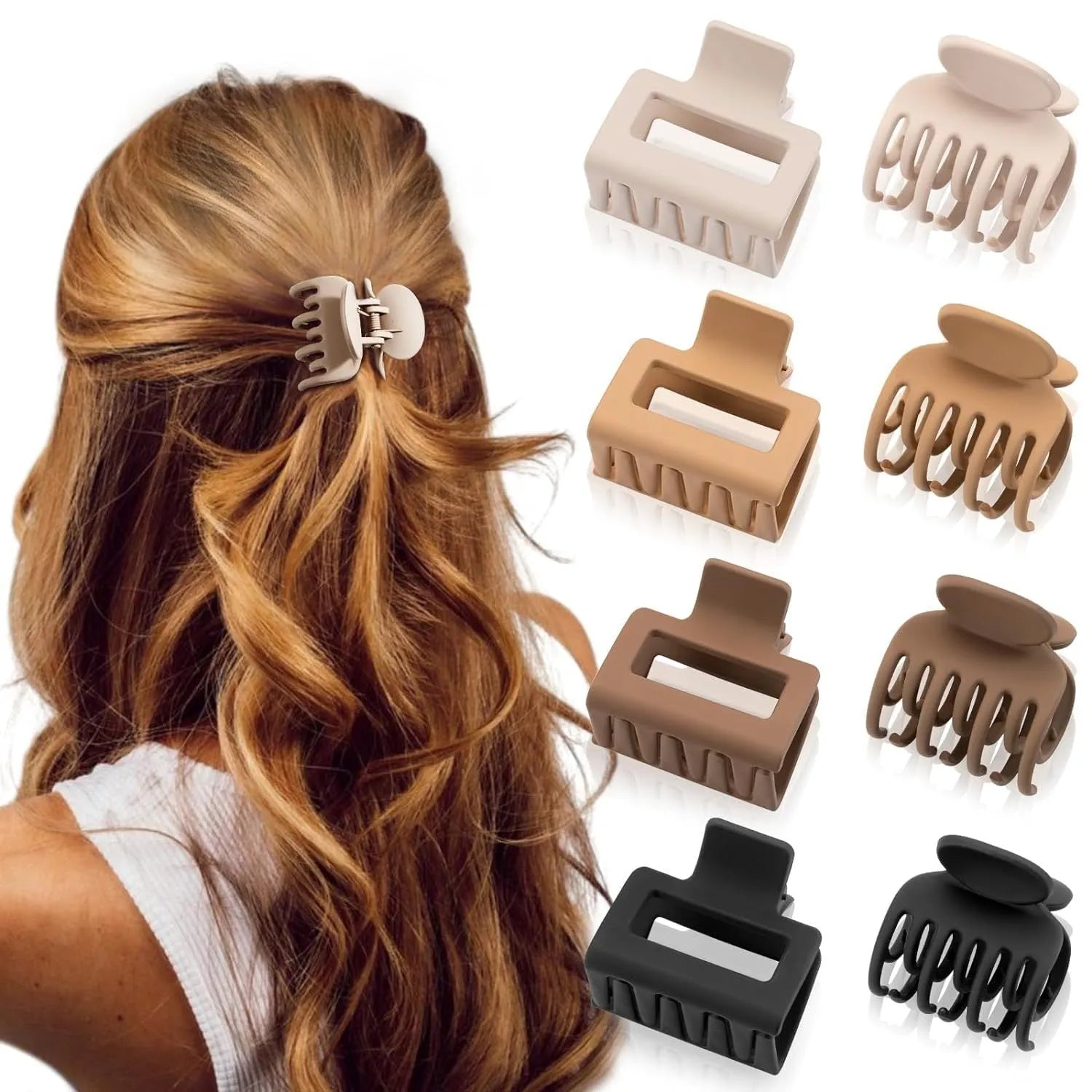 Six rose red plastic hair clips with frosted grip and pointed toe design on white background
