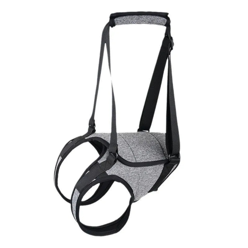 Neoprene dog rear leg recovery belt showing adjustable waist and thigh support for injured dogs