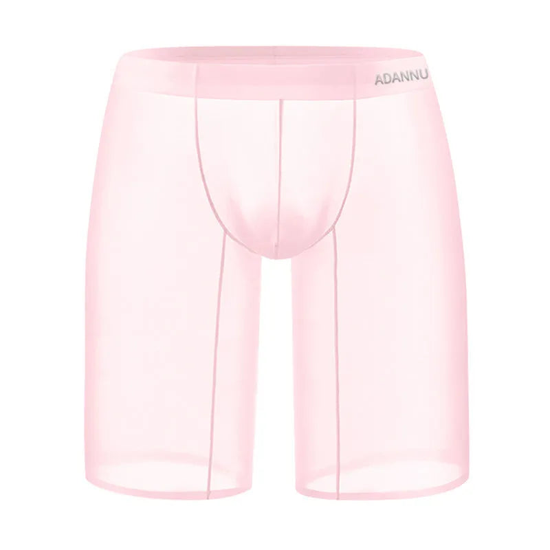 Men's solid colour mesh shorts with seamless knitted nylon fabric in black, white, or pink.