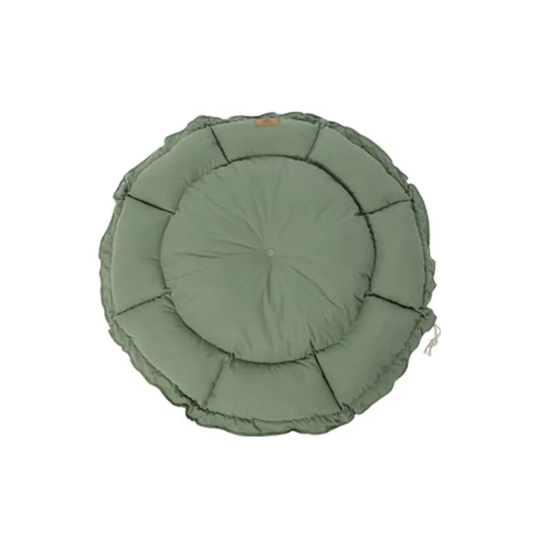Gray and green reversible donut cat bed for indoor cats, shown in small, medium, and large sizes.