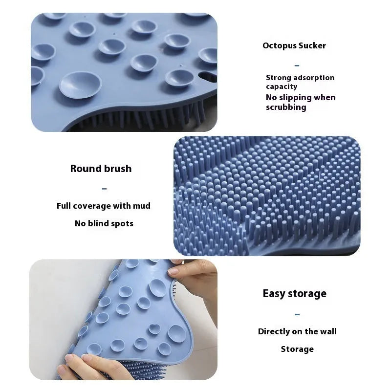Blue silicone bath massage cushion mat with textured surface for handheld scrubbing.