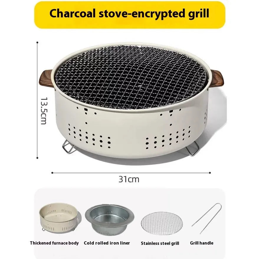 Portable charcoal stove with grill rack disk for indoor baking and tea cooking