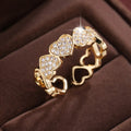 Adjustable opening copper couples ring with geometric heart design in gold or silver finish