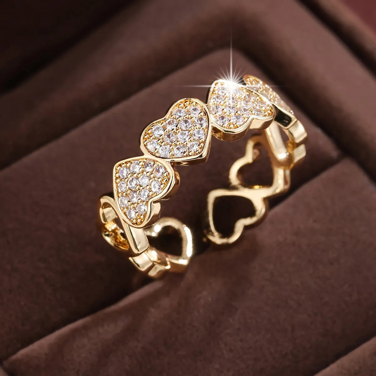 Adjustable opening copper couples ring with geometric heart design in gold or silver finish
