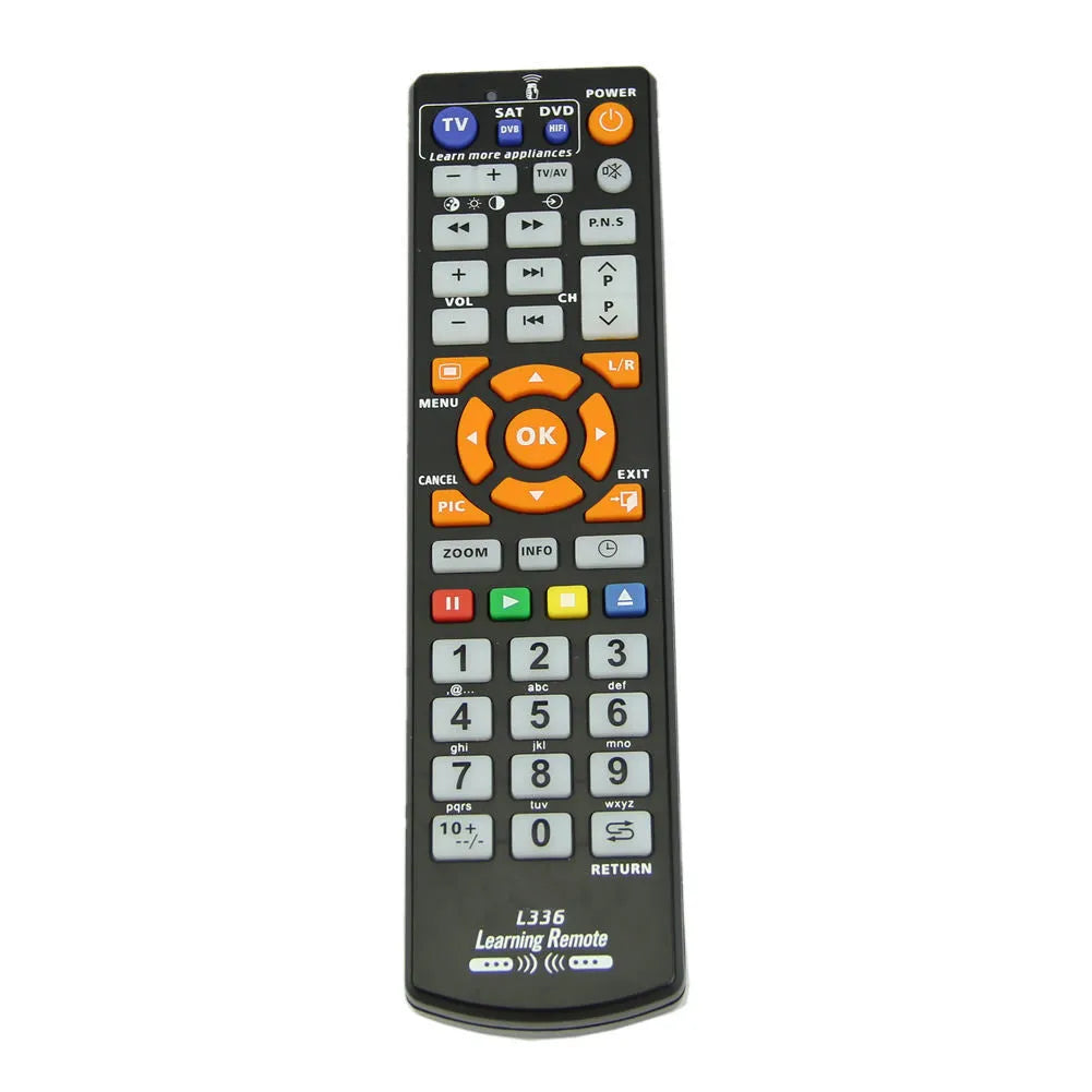Black L336 learning remote control for audio equipment with full key programming buttons