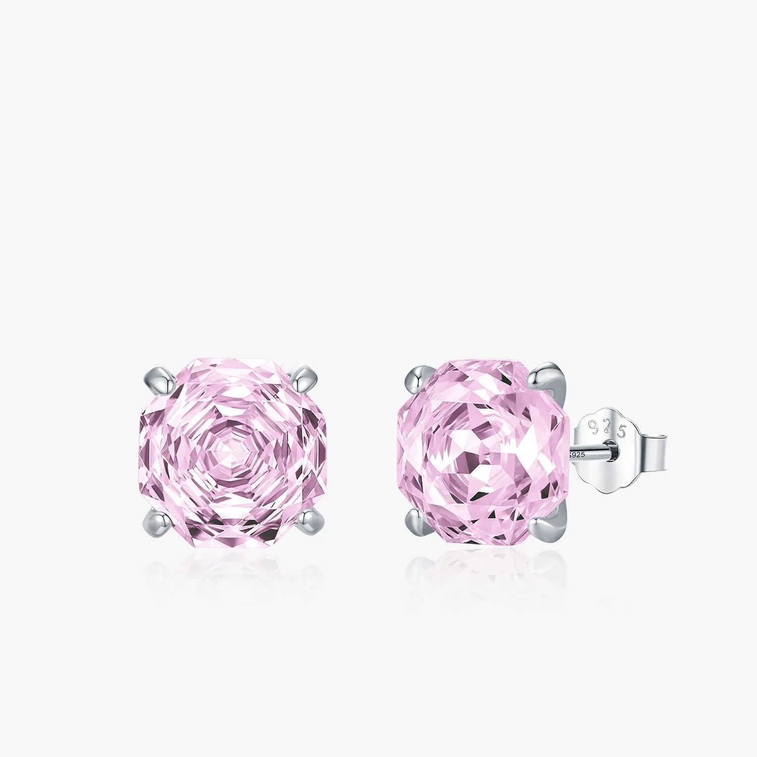 S925 sterling silver rose stud earrings in 6mm and 8mm pink floral designs