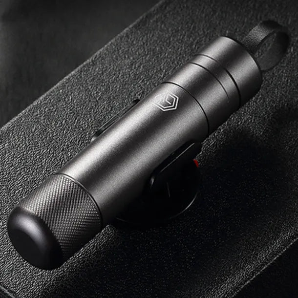 Gun grey aluminium alloy car safety hammer with bearing steel impact head and seatbelt cutter