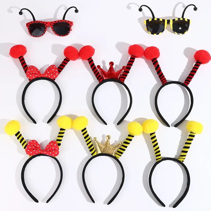 Yellow bee costume headband and glasses set with insect theme decoration