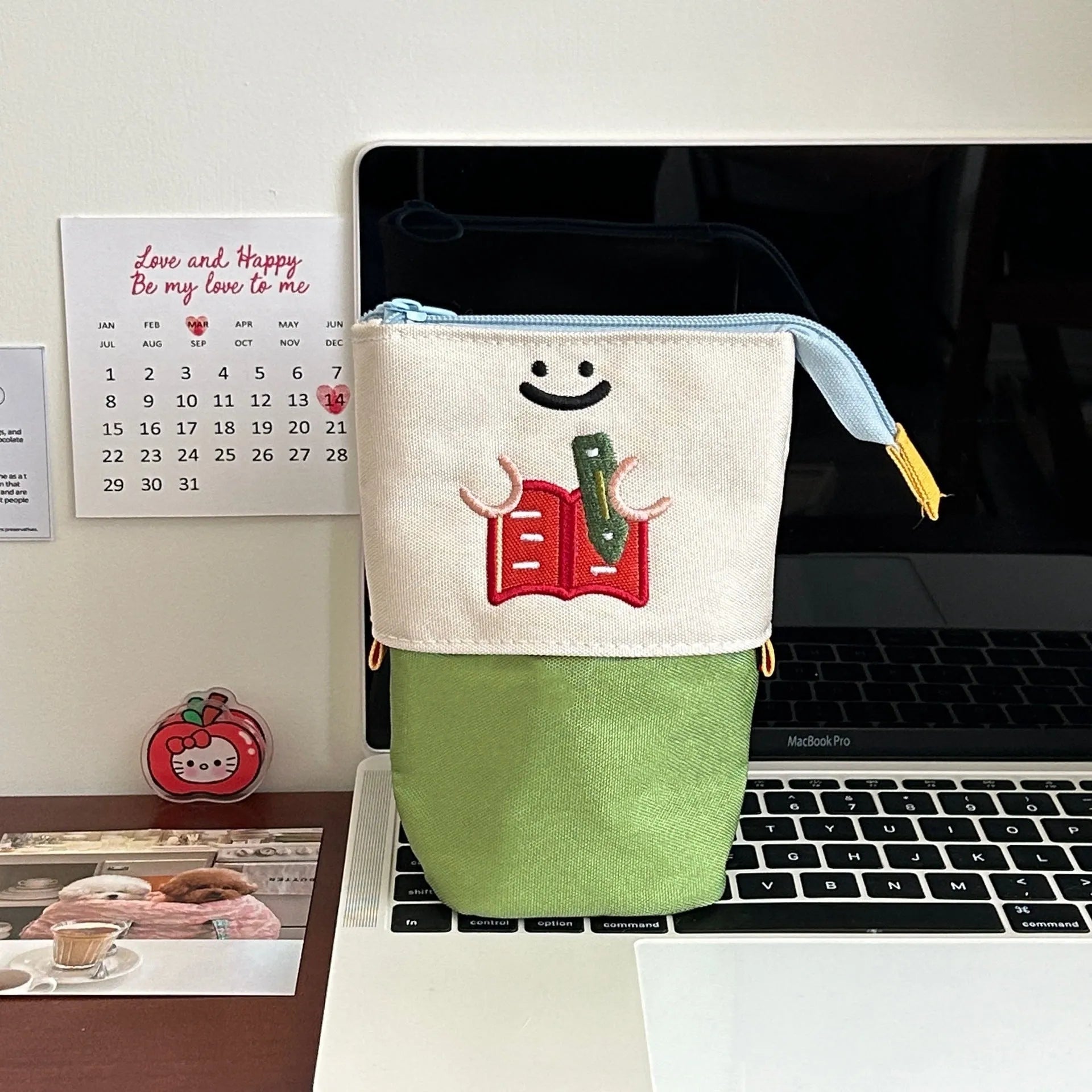 Korean style collapsible pencil case with cartoon design in Oxford fabric