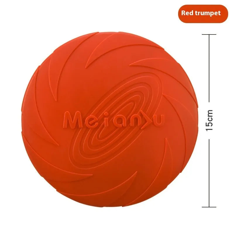 Soft rubber dog frisbee outdoor travel toy in blue, shown on grass.