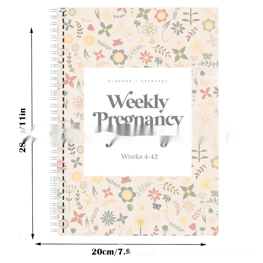 A5 pregnancy weekly diary notebook open showing weekly format pages