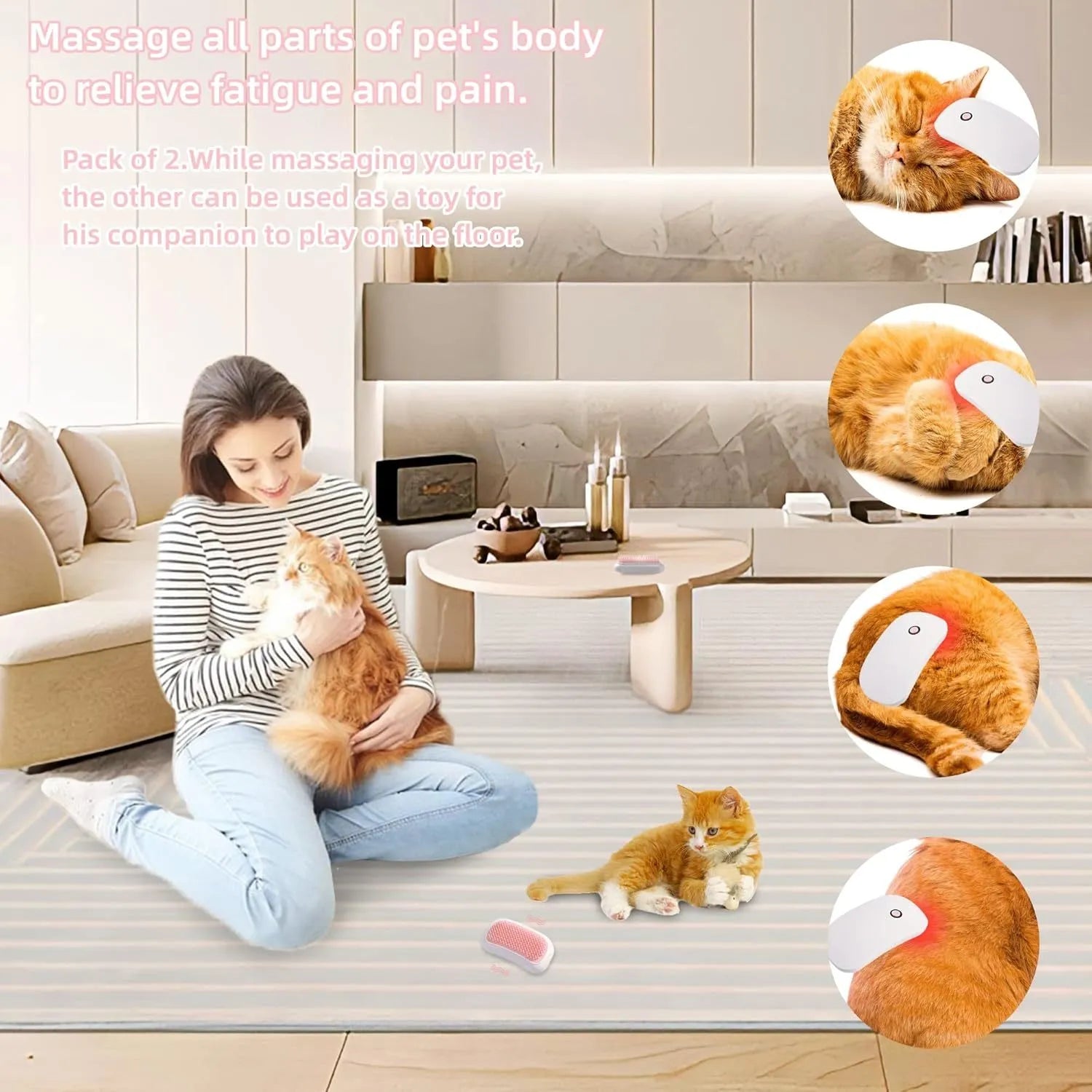 Pink electric vibration pet brush with TPE comb teeth for cat and dog grooming