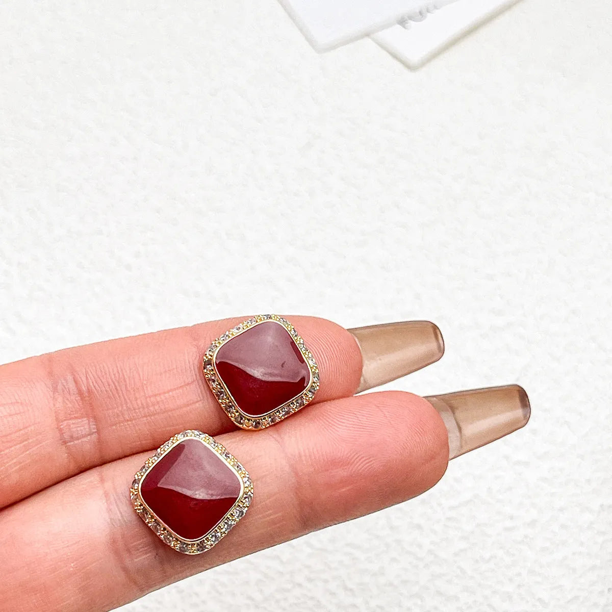 Red square geometric alloy earrings for women with retro plate finish