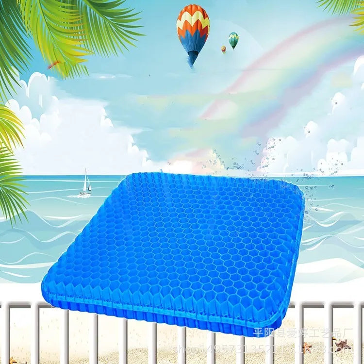 Square gel seat cushion with honeycomb pattern and removable anti-slip cover for pressure relief