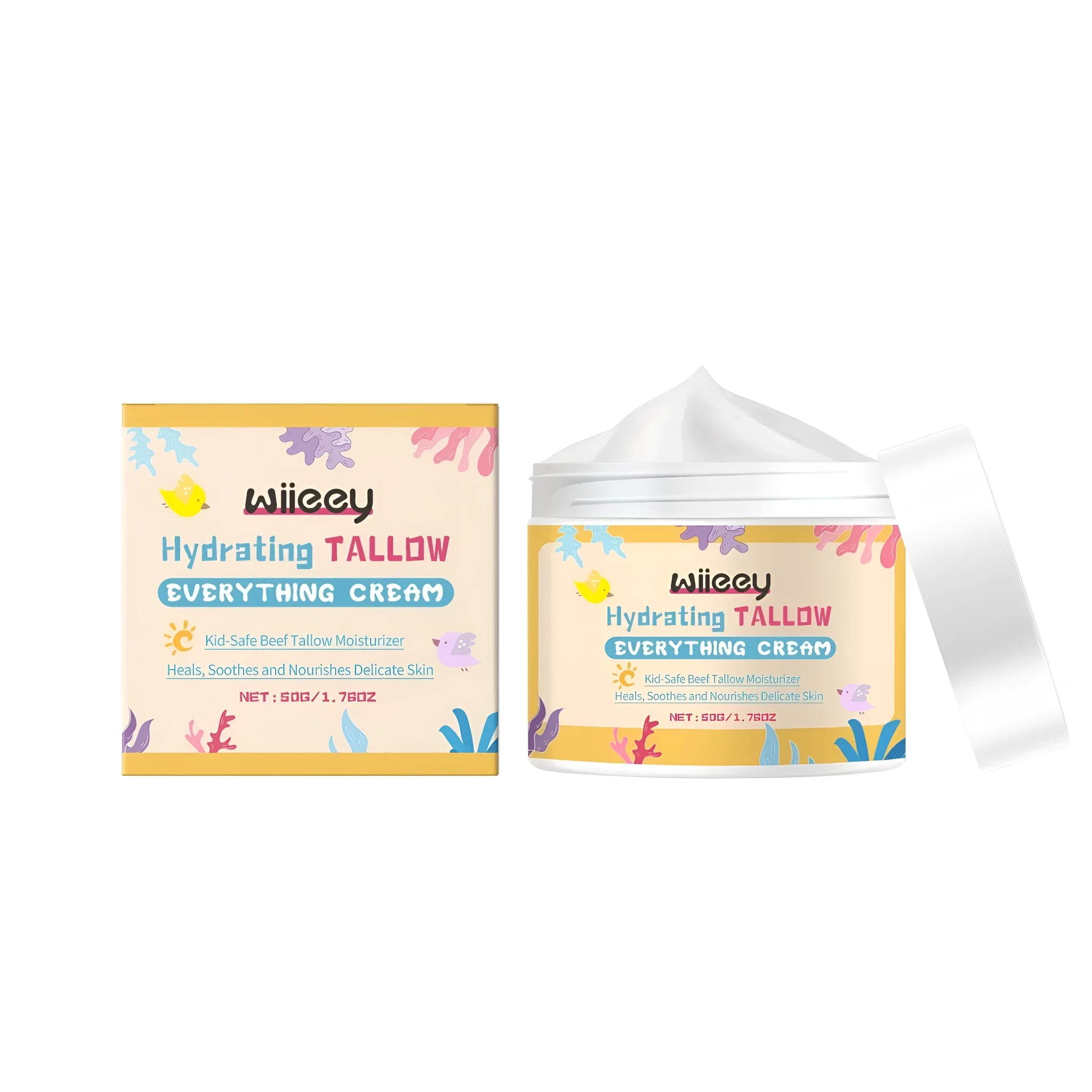 50g jar of hydrating tallow moisturising cream with shea butter and allantoin for dry skin care