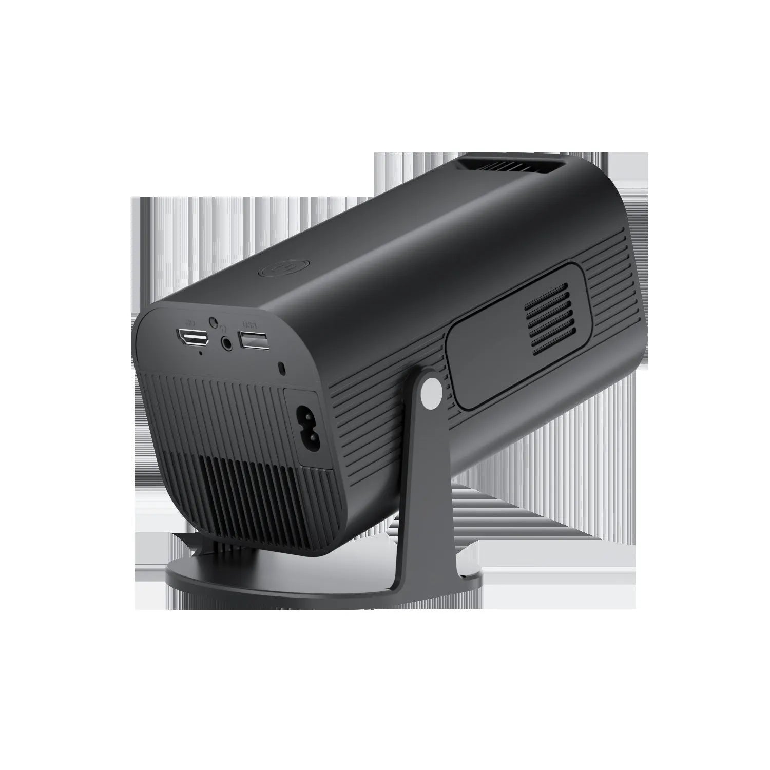 P330 portable mini projector in black or white with remote control on a table