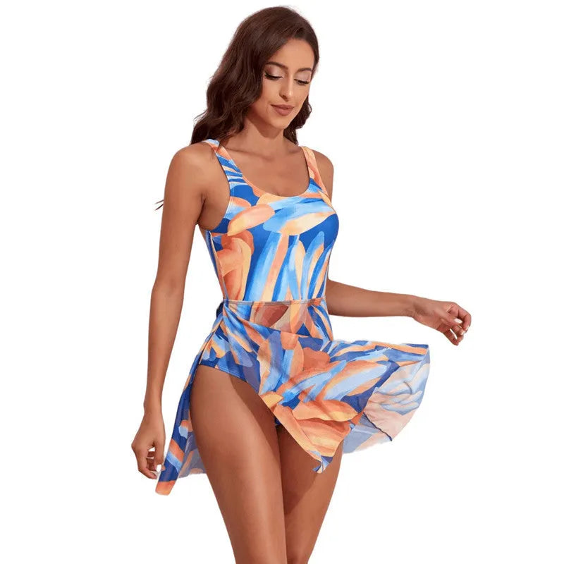 Women's one-piece swimsuit with digital floral printing and single-shoulder design