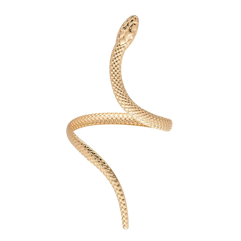 Gold twisted snake ring and bracelet set with exaggerated winding design